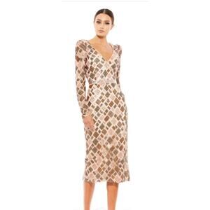 NEW Mac Dougal 12 Pink Beaded Sequin Formal Dress 5472 Geo Glam Cocktail Midi